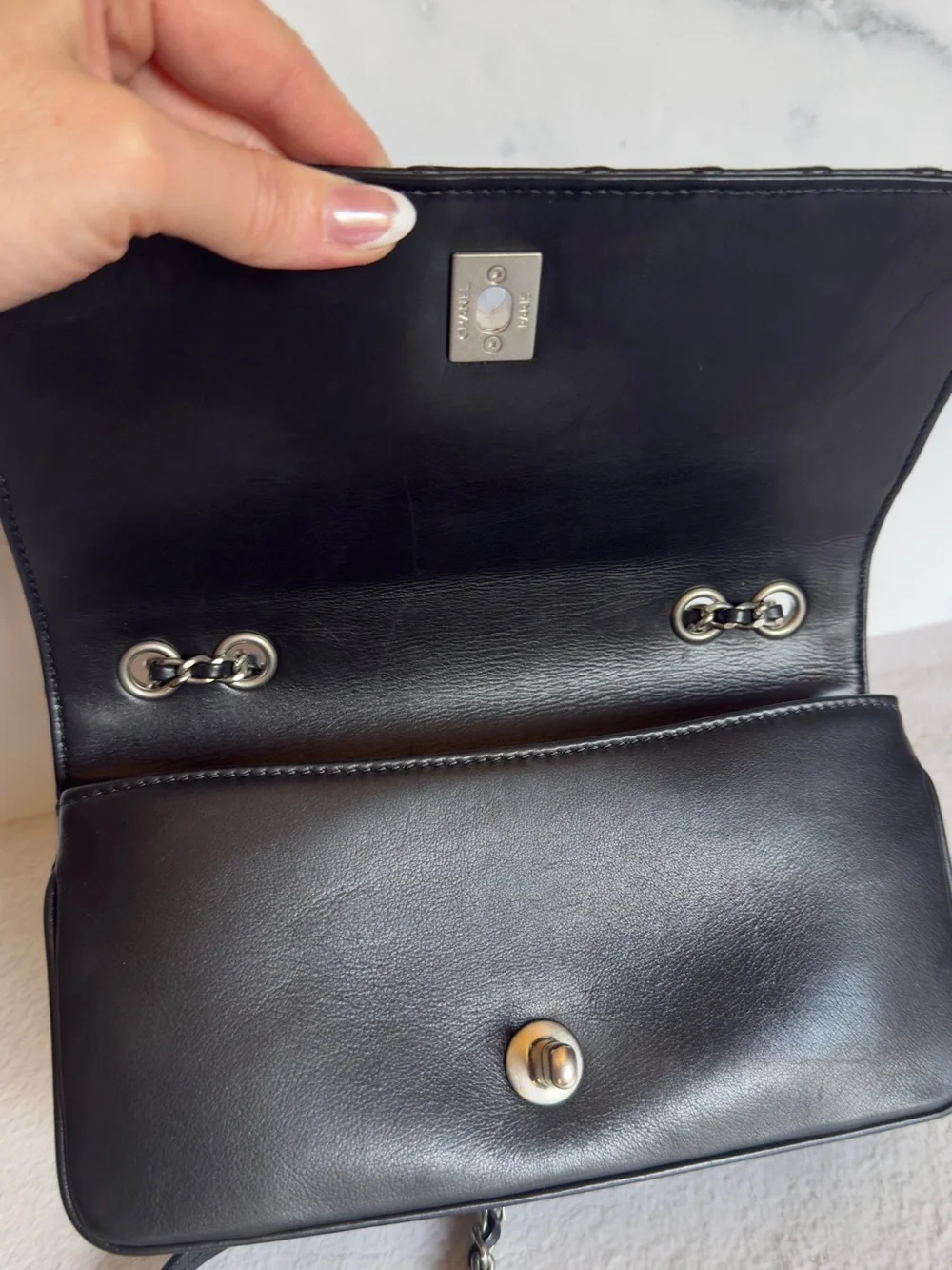 CHANEL Stud Wars Black Chevron Flap Bag Silver HW Rare